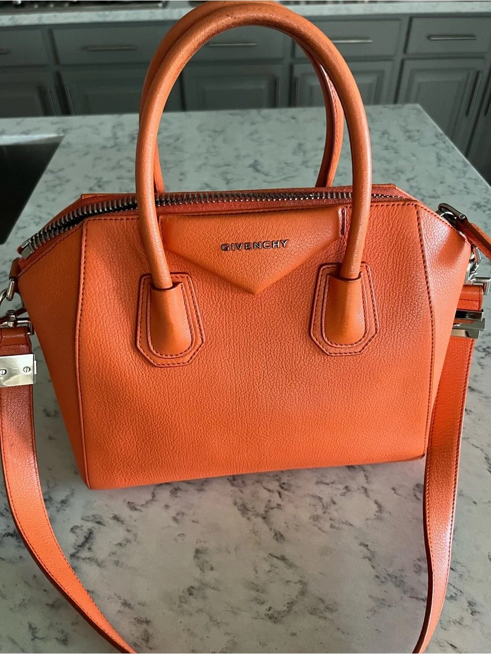 Givenchy Antigona Bag Orange Leather with Silver Hardware